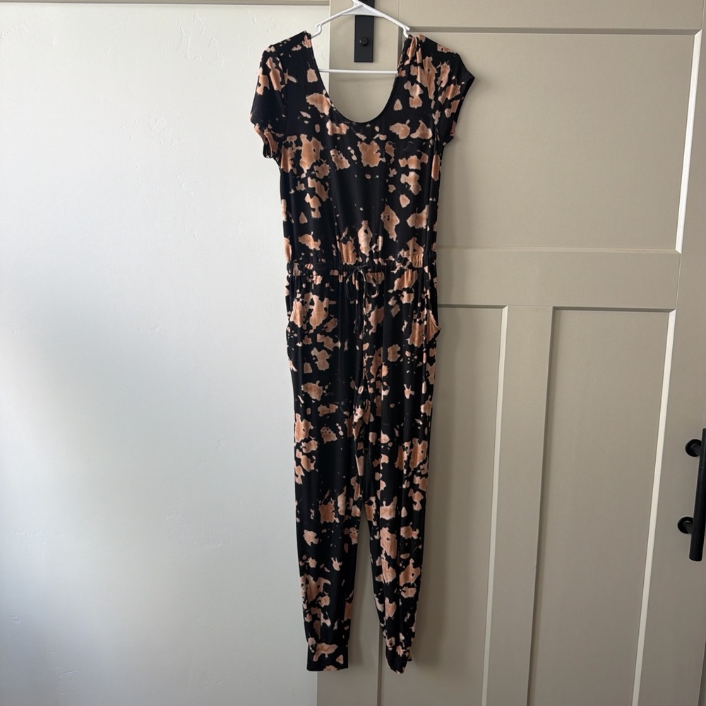 No Boundaries Black and Tan Patterned Jumpsuit